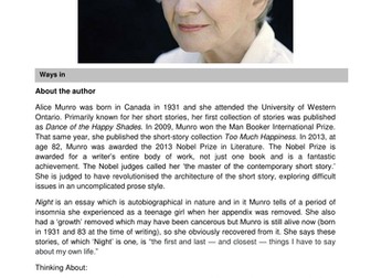 Night by Alice Munro - Notes, Questions and Tasks