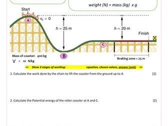 Rollercoaster Kinetic and Potential Energy, Momentum and Velocity