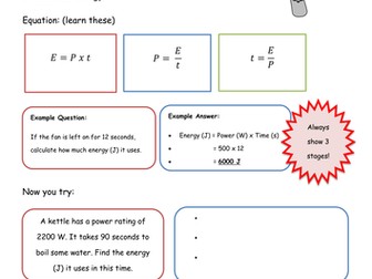 Electricity, Power and Time  worksheet