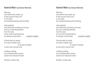 KS3 poetry - 'Island Man' by Grace Nichols