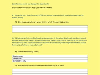 Revision booklet for Edexcel Biology A Topic 4 - Biodiversity and Natural Resources AS/Year 1 