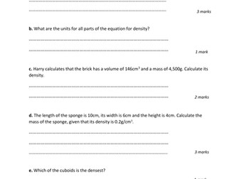 Density exam question - New GCSE Physics spec.
