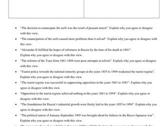 AQA Tsarist and Communist Russia Exemplar Exam Questions