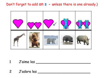 French zoo animals + preferences sheet