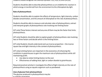 New Biology GCSE AQA Topic 4 Bioenergetics Syllabus Statements