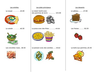 FRENCH FOOD La nourriture Worksheet 4 - Au restaurant