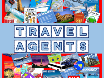 TRAVEL AGENTS ROLE PLAY RESOURCES DISPLAY KEY STAGE 1-2 GEOGRAPHY HOLIDAYS COUNTRIES TRANSPORT