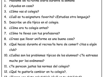 GCSE CIE Spanish Oral Questions All Topics