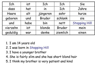 Writing practice family and personal information