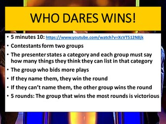 Who Dares Wins Game: Language Change