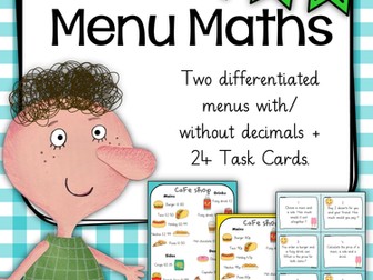 Cafe Menu Maths ( money, decimals)
