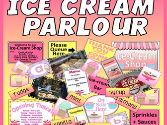 ICE-CREAM PARLOUR SHOP ROLE PLAY TEACHING RESOURCES KEY STAGE 1-2 FOOD SUMMER