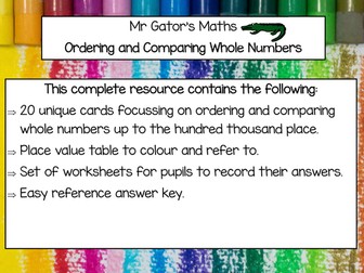 Ordering and Comparing Whole Numbers Circus