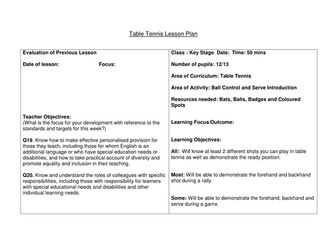 Table Tennis Lesson Plan