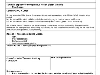 Year 7, 8 and 9 hockey unit plans and lessons