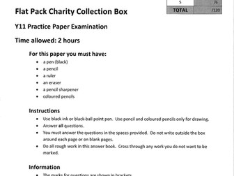 AQA 2016 PRODUCT DESIGN PRACTICE PAPER - flat pack charity collection boxes - ANSWER BOOKLET :)