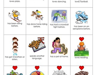 Getting to know you and your class bingo