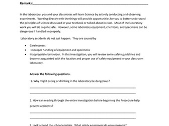 Lab safety  worksheet. 