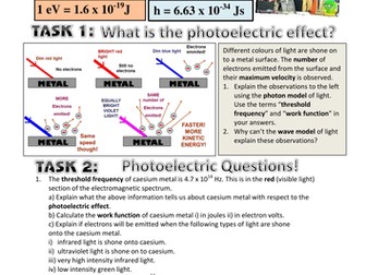 A LEVEL PHYSICS - THE PHOTOELECTRIC EFFECT WORKSHEET