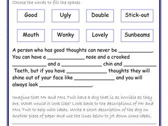 Roald Dahl, The Twits, Character Study describing their dog.