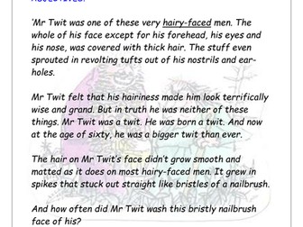 Roald Dahl, The Twits, studying character