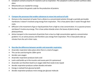 OCR Biology B4-B6 possible 6 mark questions with answers