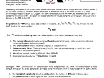 Carbon & Proton NMR Summary Sheet