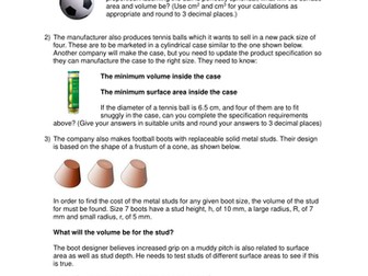 Advanced areas and volumes – worksheet 1