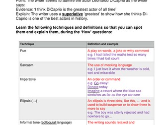 Language techniques for the NEW WJEC GCSE ENGLISH LANGUAGE EXAMS (can be used for alternative exams)