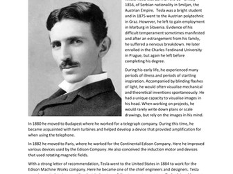 Nikola Tesla Biography and Wordsearch