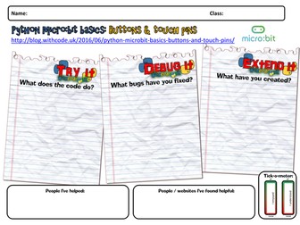 Micro:bit python basics: Try it, debug it, extend it activites (differentiated for mixed ability)