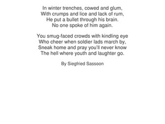 Year 8 level assessment - war poem