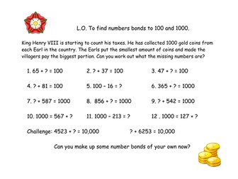 Number Bonds to 1000 and decimals