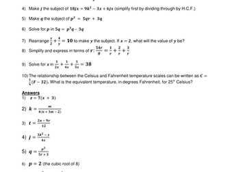 Rearranging equations - worksheet 3