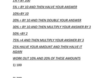 Percentage, Decimals and Fractions Worksheets