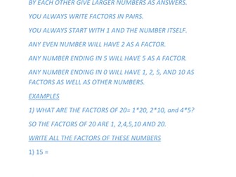 Factors, Multiples and Primes