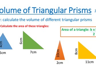 Volume of Triangular Prisms - Powerpoint and good scaffolded worksheet 