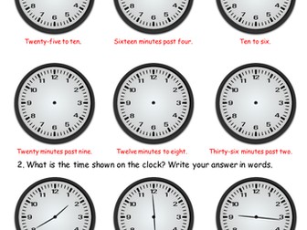 Year 2/3 Matching Analogue Time with Words (Differentiated)