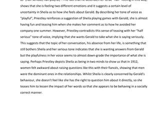 An Inspector Calls exemplar (level 8) complete PEARL paragraph and deconstructed PEARL resource