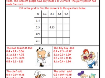 Decimals mini murder mystery