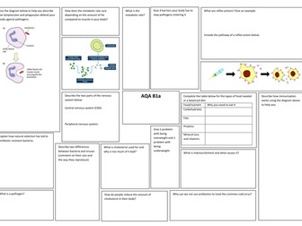 AQA core science paper 1 broadsheets for biology, chemistry and physics 