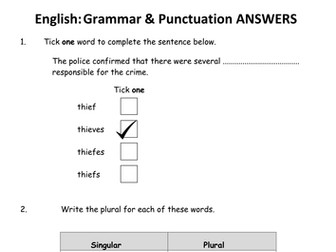 Year 4 Grammar Assessment Answers