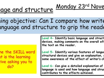 Language and structure lesson based on different extracts 