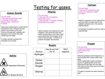 Testing for Gases Practical Table Mat