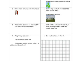 Cross-curricular numeracy quiz