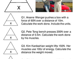 Work done questions and answers worksheet with formula triangle - for foundation GCSE students