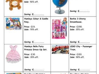 KS2 Maths Toy shop sale percentages activity