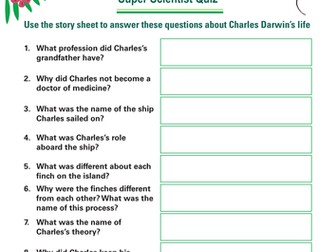 The Story of Charles Darwin Quiz Sheet