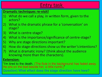 Dramatic techniques - how to explore characterisation through stage-direction.