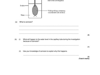 Osmosis exam questions and mark scheme